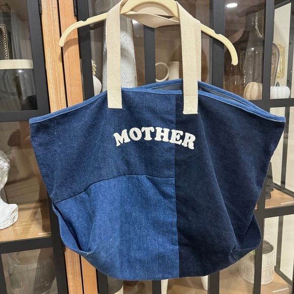 MOTHER denim tote bag patchwork recycled dark wash jeans mothers day - Picture 2 of 8